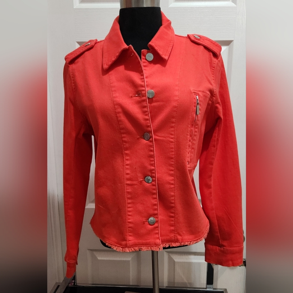Jones New York Vibrant Red Button-Front Jean Jacket
